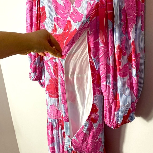 Vineyard Vines Kentucky Derby Seersucker Pink and White Floral Midi Dress size 6 - Picture 14 of 16